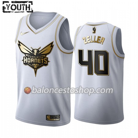 Camiseta Niños NBA Charlotte Hornets Cody Zeller 40 2019-20 Nike Blanco Golden Edition Swingman